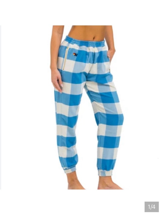 Aviator Nation Pants - Aviator Nation Blue & White Buffalo Check Joggers